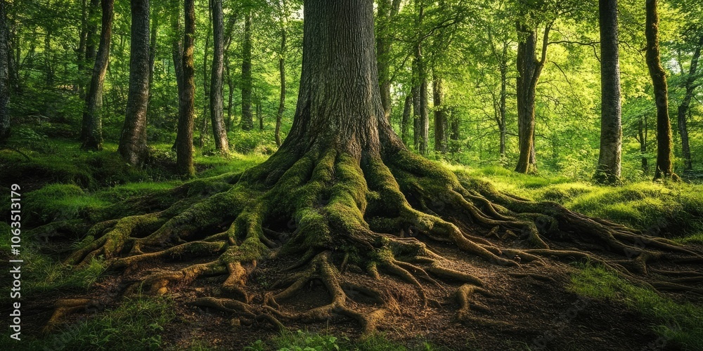 Respect for woodlands and loyalty to nature are exemplified by the tree roots that anchor firmly into the forest floor, showcasing their deep connection to the environment.