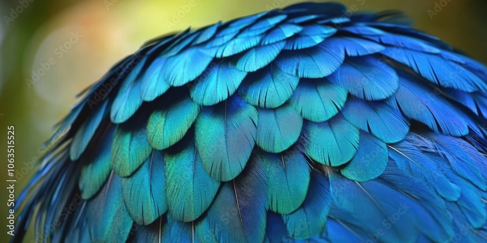 Obraz premium Close up view of the vibrant blue and green feathers of the Tropical Sapphire Peafowl, showcasing its stunning plumage and intricate details.