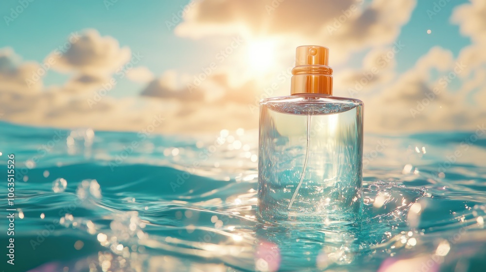 Refreshing Perfume Bottle in Serene Water Scene Refreshing Perfume Bottle in Serene Water Scene