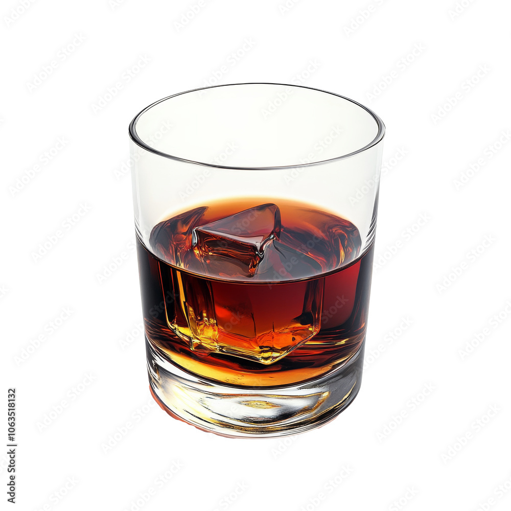 Cozy whiskey glass with ice isolated transparent Cozy whiskey glass with ice isolated transparent