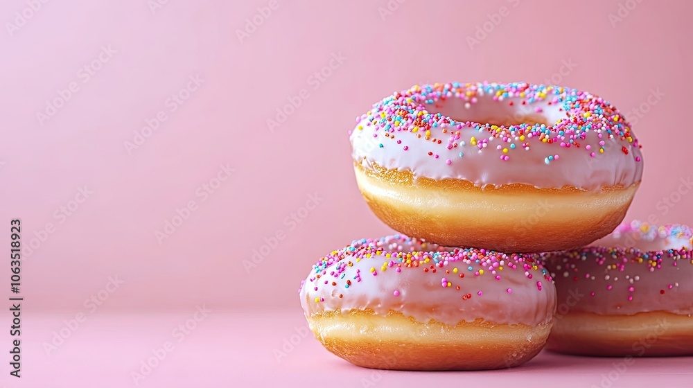 Classic glazed doughnuts adorned with vibrant sprinkles create a tempting treat. These classic glazed doughnuts are perfect for adding color and sweetness to any occasion, with ample space for copy. Classic glazed doughnuts adorned with vibrant sprinkles create a tempting treat. These classic glazed doughnuts are perfect for adding color and sweetness to any occasion, with ample space for copy.