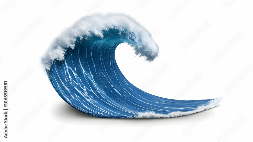 Obraz premium Giant Ocean Wave Isolated on White Background, water, sea, blue wave, crashing wave, big wave