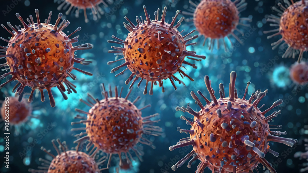 Close-up of Blue Viruses on a Dark Background Close-up of Blue Viruses on a Dark Background