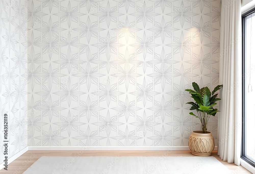 A serene and understated geometric pattern adorns the walls, featuring intricate. A serene and understated geometric pattern adorns the walls, featuring intricate.