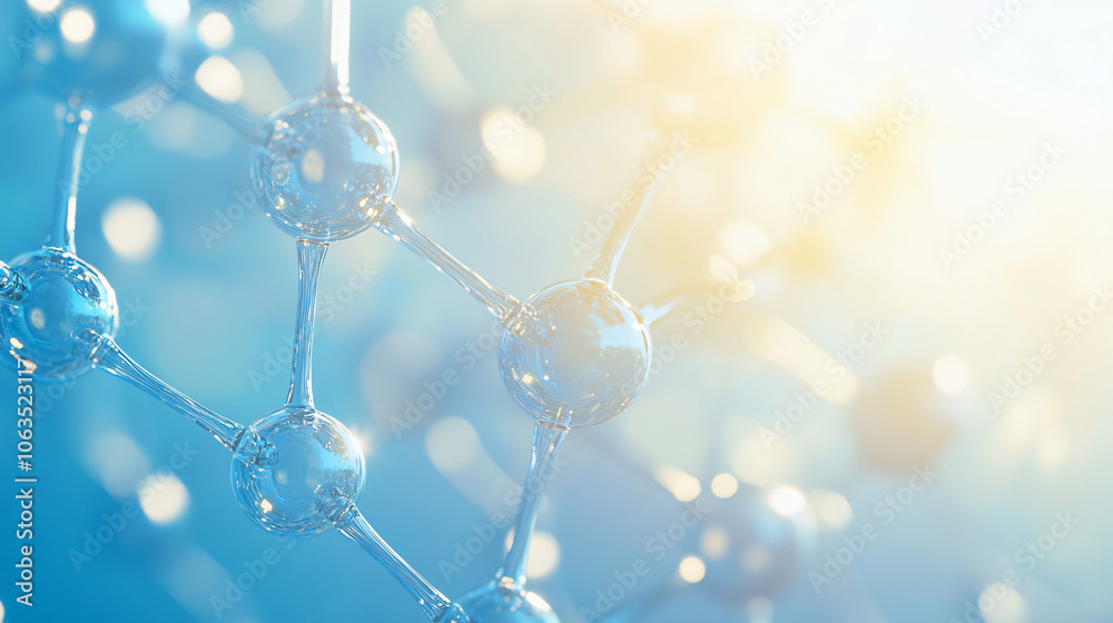 Molecular structure of atoms connected by bonds against a vibrant blue backdrop with a radiant glow Molecular structure of atoms connected by bonds against a vibrant blue backdrop with a radiant glow