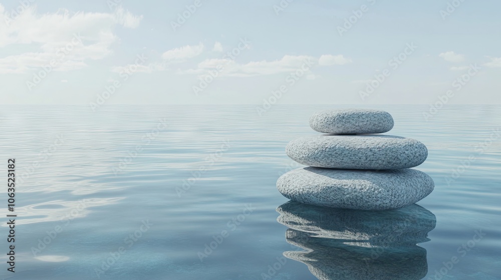 Small stacks gracefully floating on water create an impressive coastal scene, perfect for evoking a sense of tranquility. Ideal for promoting relaxation with ample copy space. Small stacks gracefully floating on water create an impressive coastal scene, perfect for evoking a sense of tranquility. Ideal for promoting relaxation with ample copy space.