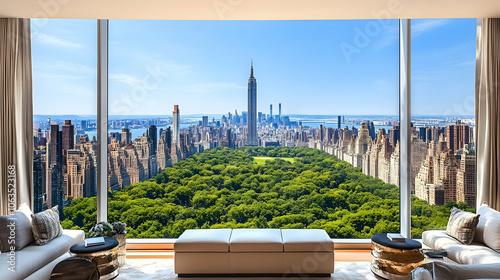 Breathtaking View of Central Park from a Luxury Apartment in New York City, Manhattan, skyscrapers, cityscape, skyline, penthouse