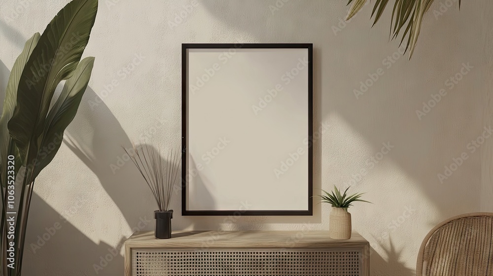 © Ahmad - Elegant black frame mockup ideal for displaying minimal art. This mockup emphasizes simplicity and style, creating a perfect setting for minimal art with ample copy space.
