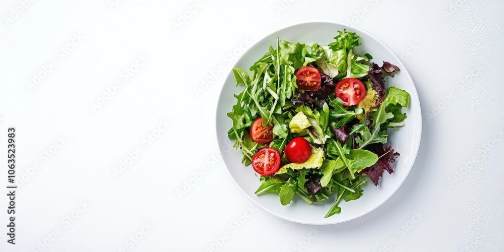 A pristine salad plate featuring fresh ingredients set against a white backdrop provides a vibrant and appetizing visual appeal, highlighting the freshness of the salad.