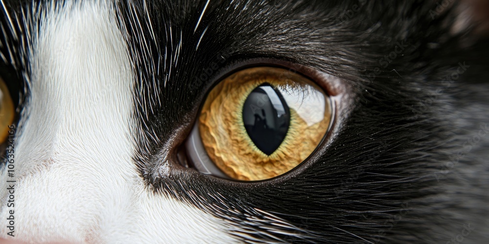A close up perspective of a surprised cats eye highlights intricate details within the felines eye, showcasing the unusual behavior exhibited by the pet. A close up perspective of a surprised cats eye highlights intricate details within the felines eye, showcasing the unusual behavior exhibited by the pet.