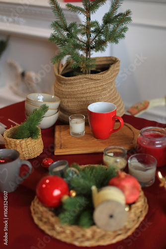 This enchanting Christmas table setting captures the warmth and joy of the holiday season. Adorned with twinkling fairy lights, elegant dinnerware, and seasonal decorations, the table is a perfect