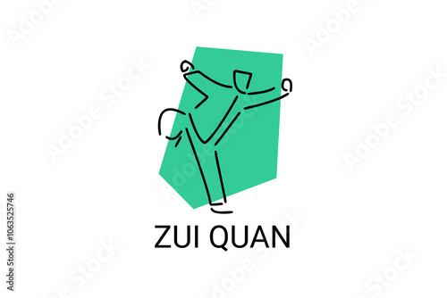 zui quan or "Drunken boxing "  sport vector line icon. sportsman, fighting stance. sport pictogram illustration.