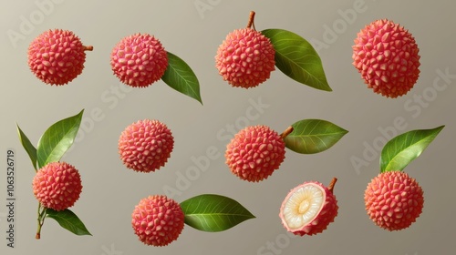 set lychee isolated on trasparent background