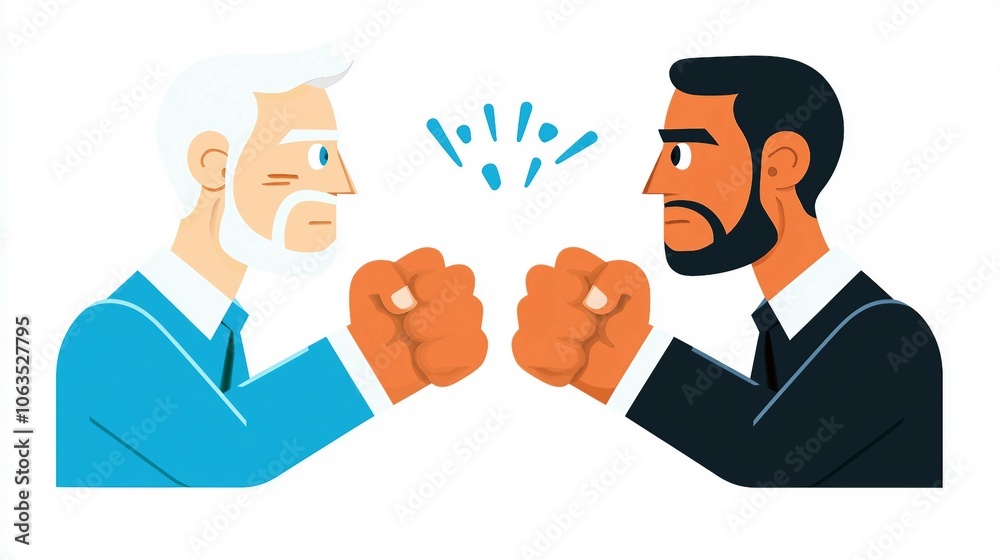 Diverse Men Engaged in Friendly Conflict Illustration Diverse Men Engaged in Friendly Conflict Illustration