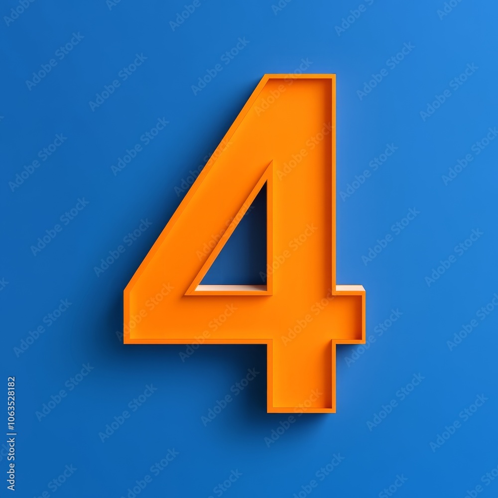 A vibrant orange number 4 against a blue background, emphasizing design. A vibrant orange number 4 against a blue background, emphasizing design.