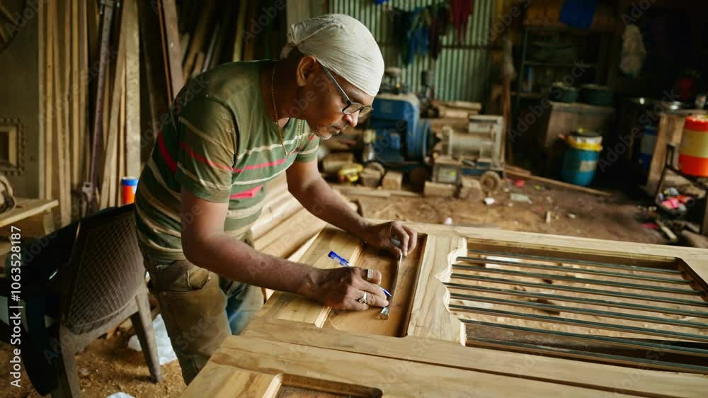 Professional Woodworker Measure a Designer Window Professional Woodworker Measure a Designer Window