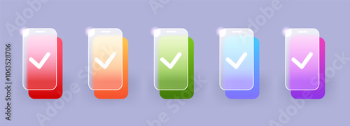 Glass morphism smartphone icon set in various color. Vector phone symbol illustration
