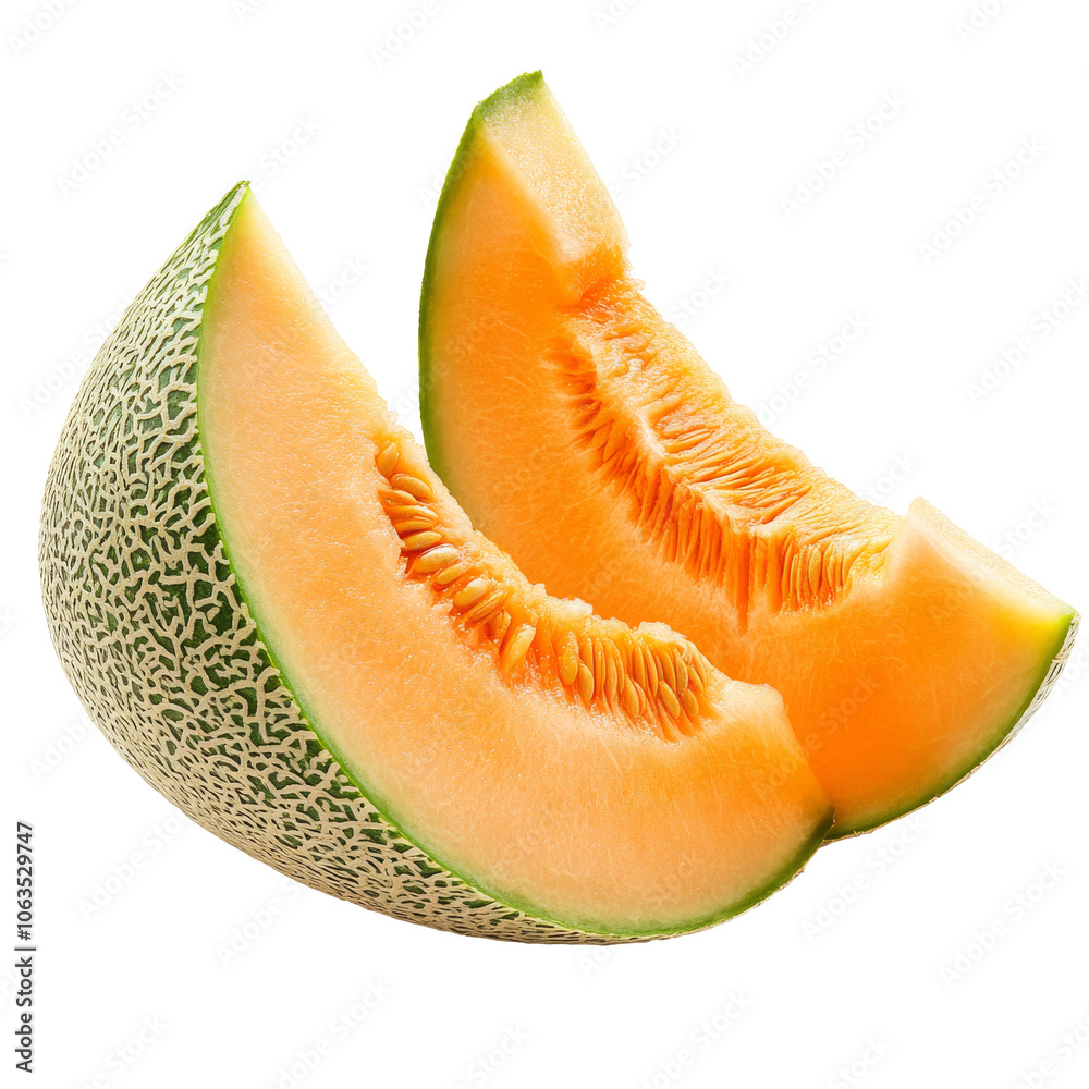 Sliced cantaloupe for summer snacking isolated transparent Sliced cantaloupe for summer snacking isolated transparent