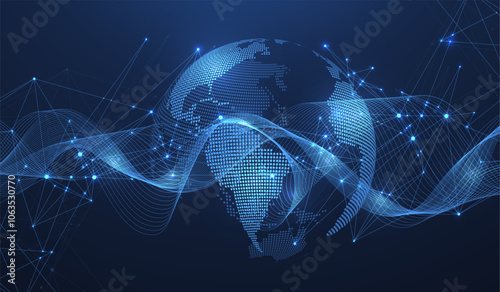 Global network connection concept. Big data visualization. Social network communication in the global computer networks. Internet technology. Business. Science. Vector illustration
