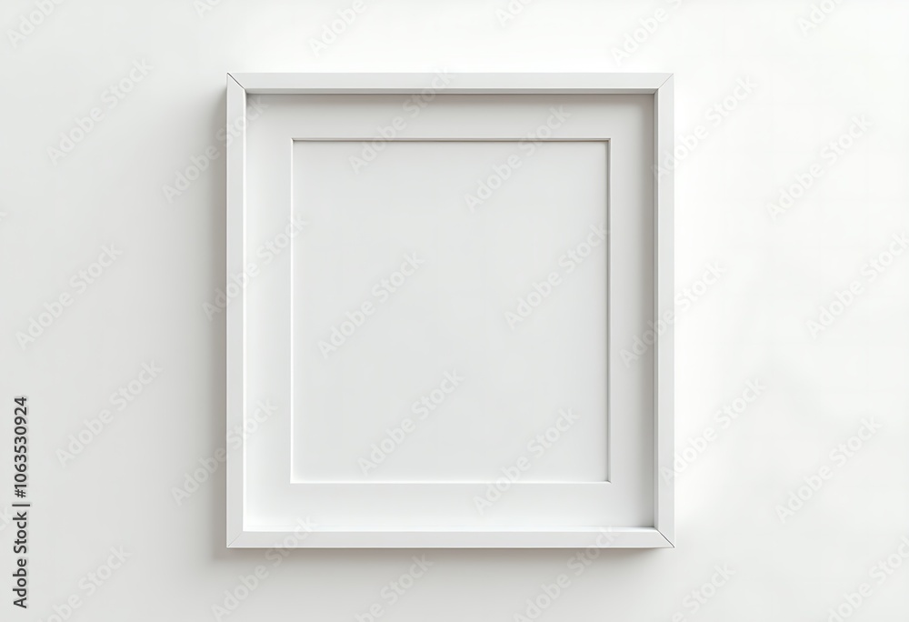 White wooden picture frame mockup on a white wall White wooden picture frame mockup on a white wall