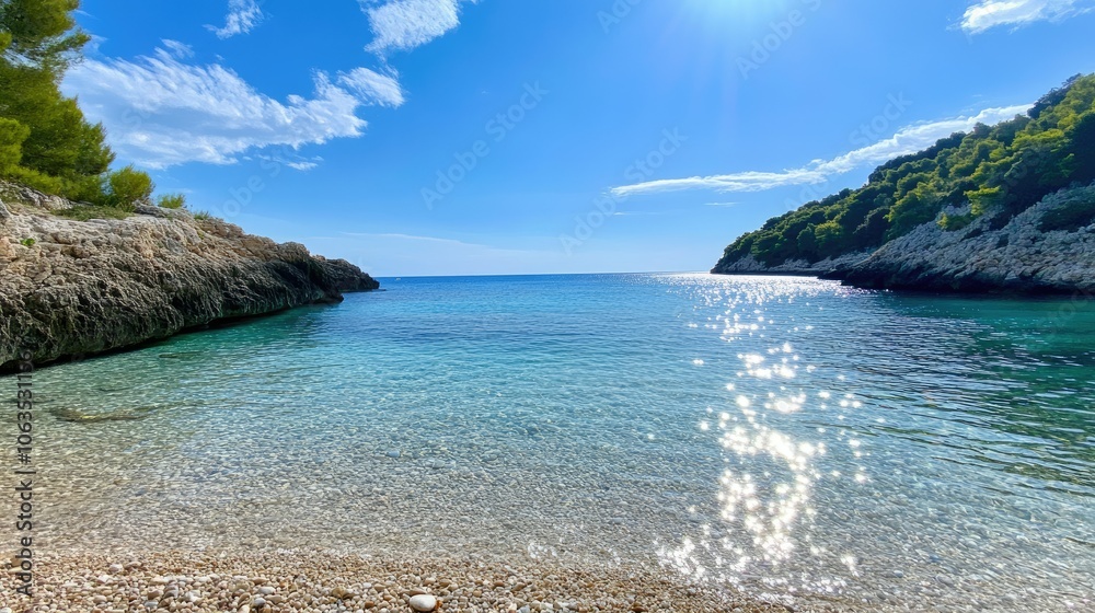 Fototapeta premium Serene Coastal View Under Bright Blue Sky