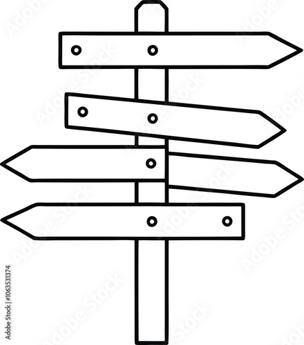 Hand drawn signboard Wooden direction sign sketch style