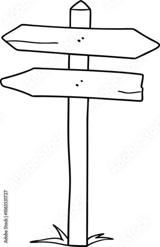 Hand drawn signboard Wooden direction sign sketch style