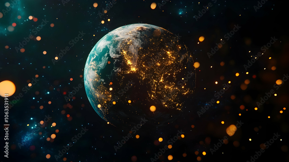 Abstract view of Earth with vibrant network of interconnected lights and stars. 4k high quality image Abstract view of Earth with vibrant network of interconnected lights and stars. 4k high quality image