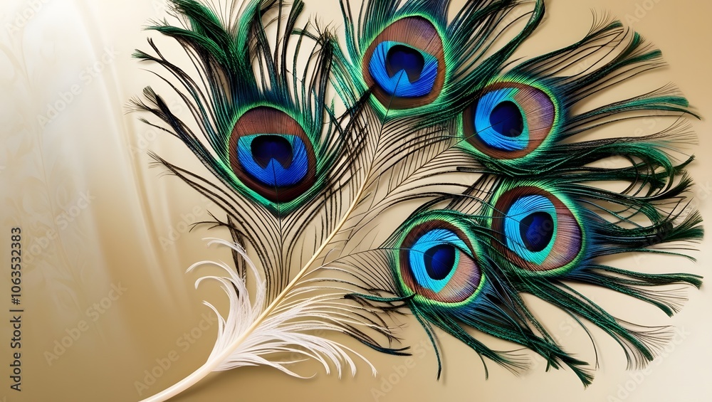 Fototapeta premium A vibrant peacock feather with iridescent blue and green hues
