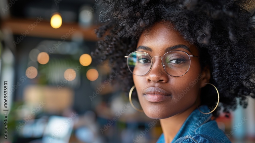 A focused businesswoman wears glasses and hoop earrings, looking thoughtfully at the camera in a softly lit workspace. A focused businesswoman wears glasses and hoop earrings, looking thoughtfully at the camera in a softly lit workspace.