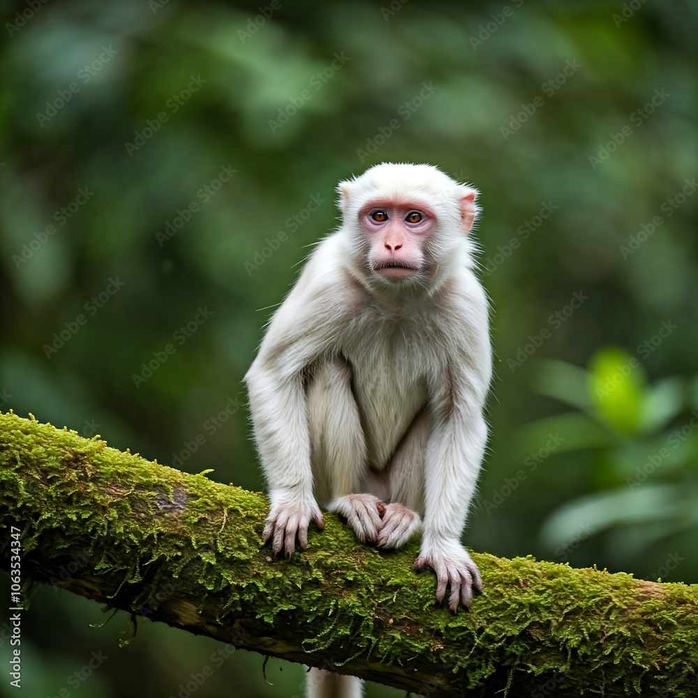 Obraz premium Albino monkey on the tree branch in the forest