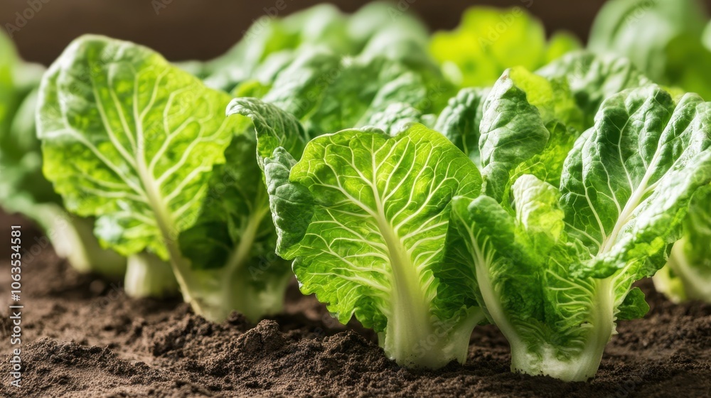 Neatly Planted Vegetable Seedlings in a Row Neatly Planted Vegetable Seedlings in a Row