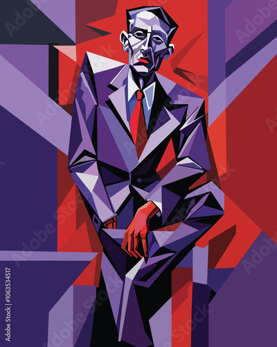 Abstract vector image of an old man in a classic suit with a crib.