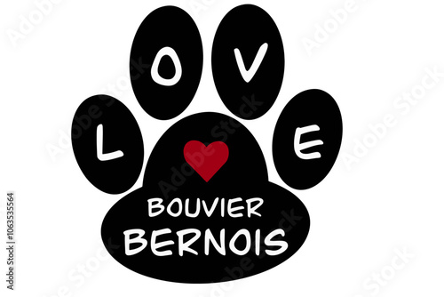 Vector of a dog paw print with the French word "bouvier bernois" inscribed inside