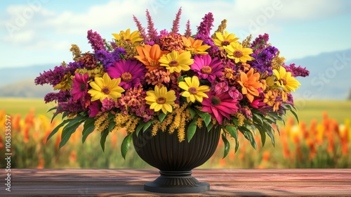 Vibrant Flower Arrangement in Garden Vase