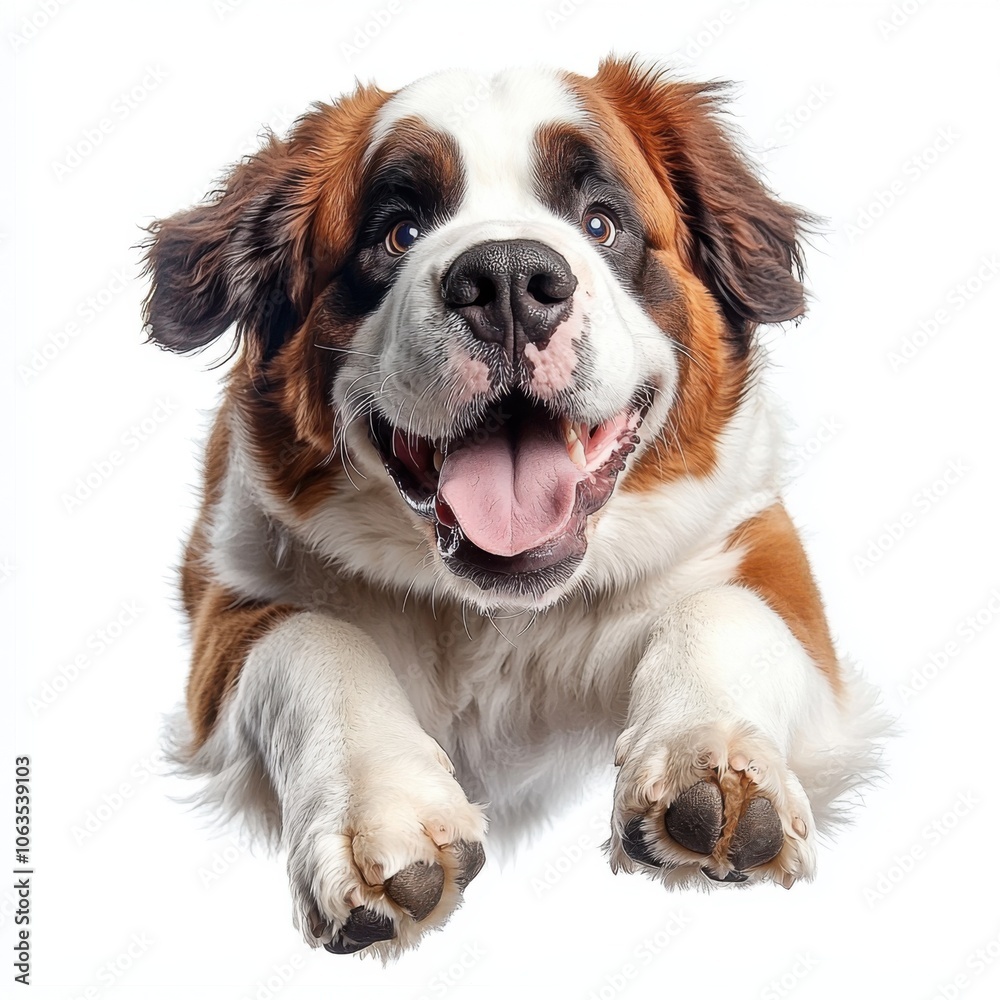 Saint bernard dog joyfully floats in air Saint bernard dog joyfully floats in air
