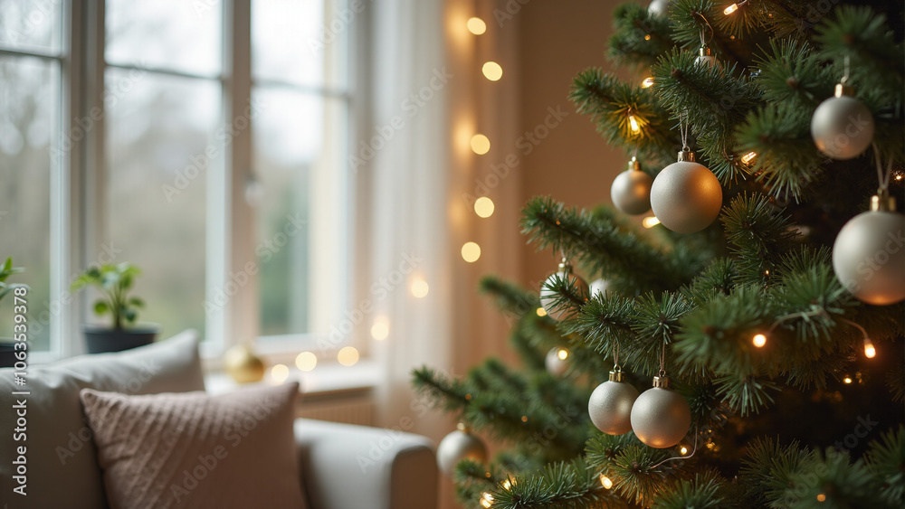 Minimalist Christmas tree decor with small lights and neutral ornaments Minimalist Christmas tree decor with small lights and neutral ornaments