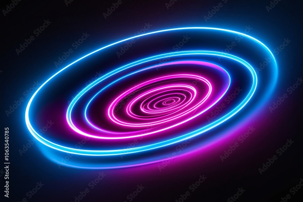 Electric neon spiral twisting into infinity with glowing blue and magenta against a deep backdrop. Created with generative AI technology Electric neon spiral twisting into infinity with glowing blue and magenta against a deep backdrop. Created with generative AI technology