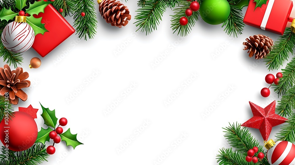 Christmas frame with branches and decorations Christmas frame with branches and decorations