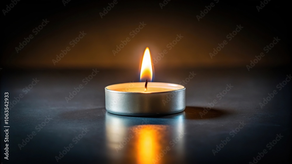 Romantic tea light candle on dark background aerial view Romantic tea light candle on dark background aerial view