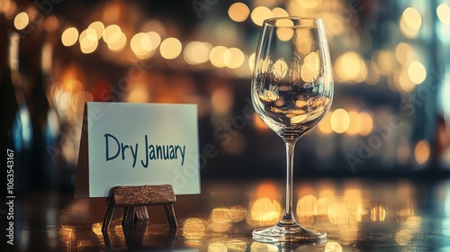 Dry january: elegant empty wine glass with ambient bokeh lighting