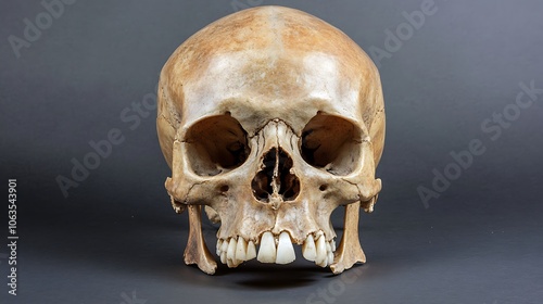 Human Skull with Teeth on a Dark Background photo
