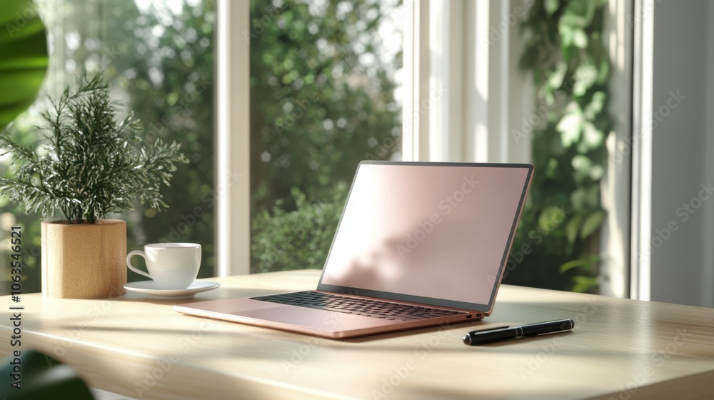 The Laptop on Wooden Table The Laptop on Wooden Table