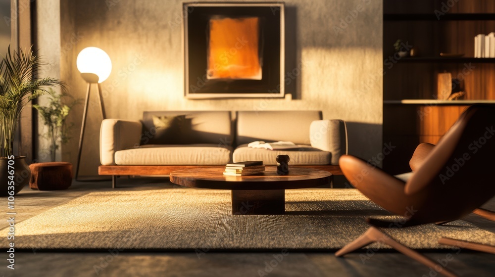 Front-facing 3D architectural rendering of a modern living room Front-facing 3D architectural rendering of a modern living room