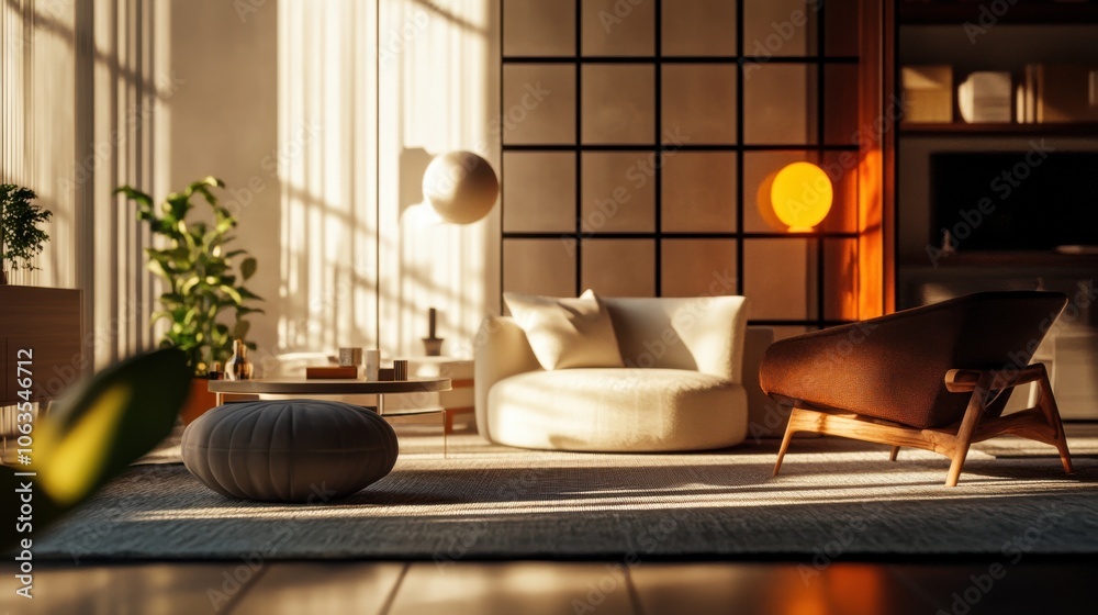 Front-facing 3D architectural rendering of a modern living room Front-facing 3D architectural rendering of a modern living room