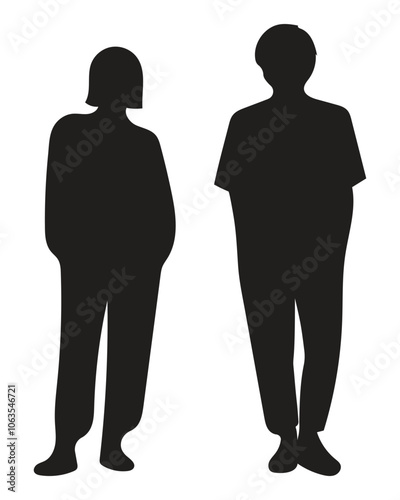 Silhouettes of a man and woman standing. vector illustration on white background.