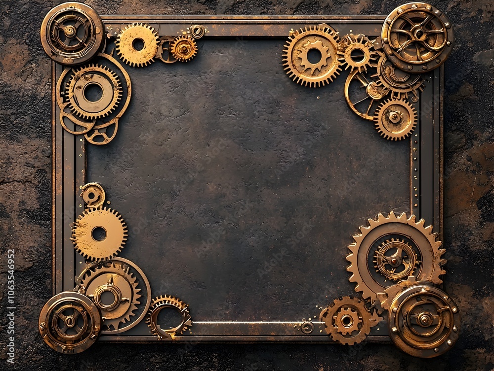 Metallic Steampunk Themed Gear Frame for Isolated Concept