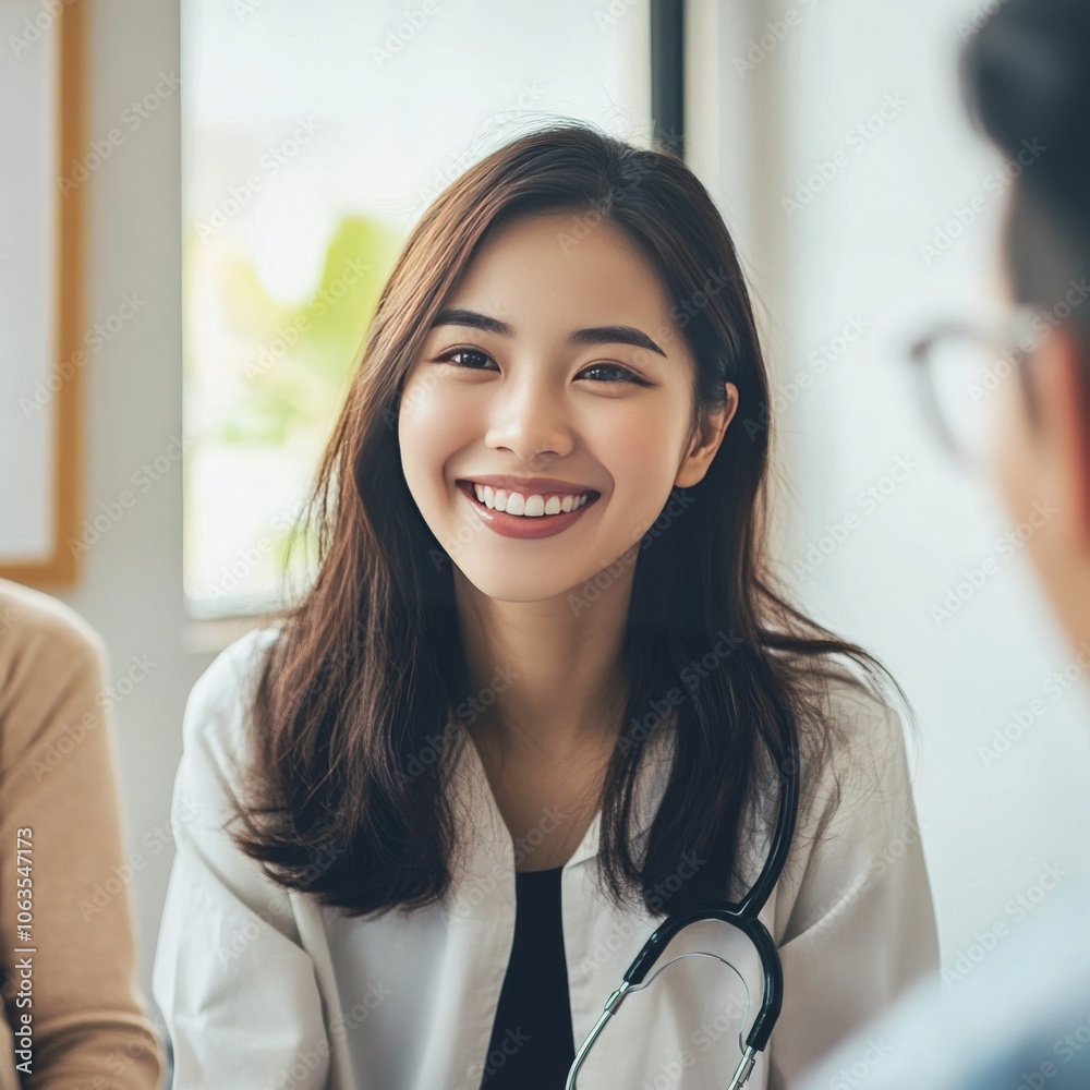 Smiling Asian woman in medical setting. Smiling Asian woman in medical setting.