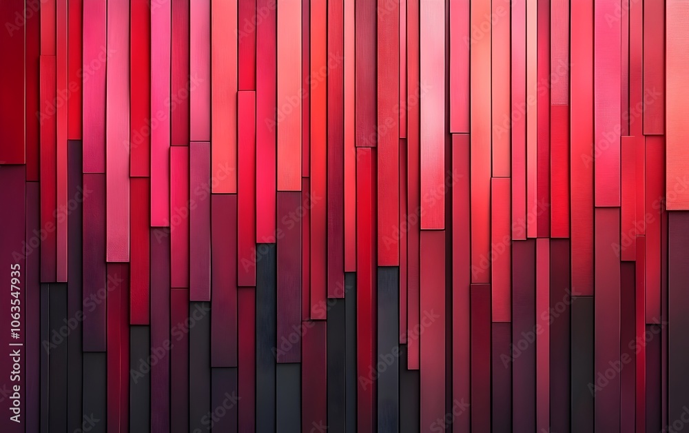 An abstract wall panel featuring an array of red shades, with vertical wooden strips creating a dynamic and modern art installation. The blend of colors evokes warmth and energy. An abstract wall panel featuring an array of red shades, with vertical wooden strips creating a dynamic and modern art installation. The blend of colors evokes warmth and energy.