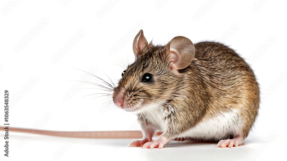 Tiny mouse with whiskers showing isolated on white Tiny mouse with whiskers showing isolated on white